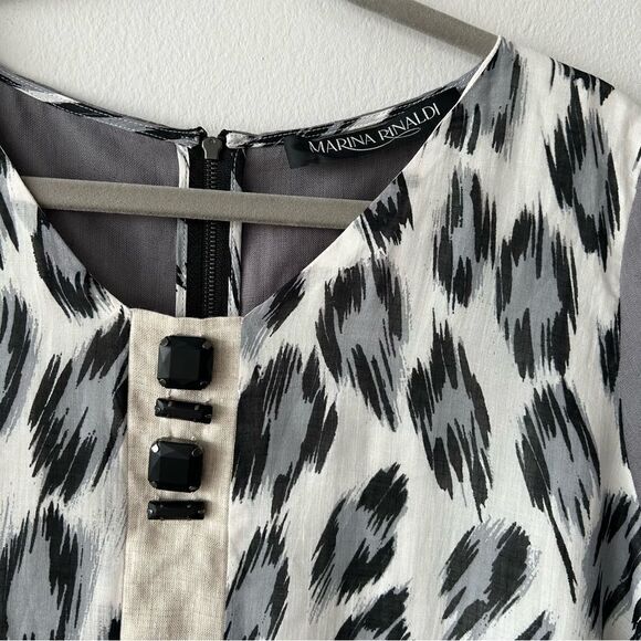 Marina Rinaldi Dumas Linen Leopard Print Short Sleeve Shift Dress - Picture 2 of 10